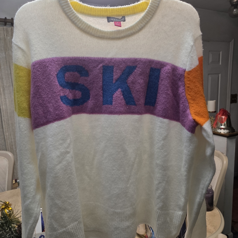 Vince Camuto Cream Sweater with SKI Motif